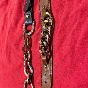 2 of Brown Leather and Gold Chain Womens Belt bracelet